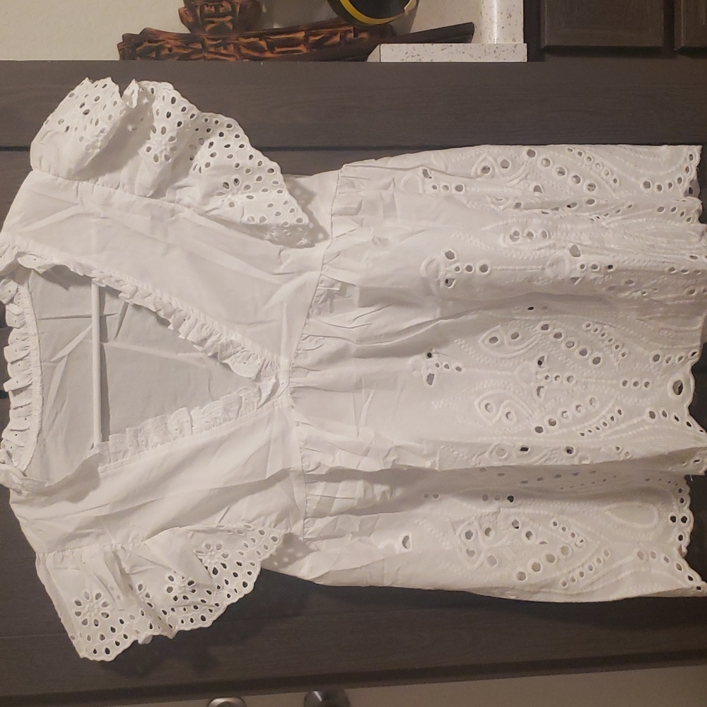 🇺🇸 New boutique Cotton perforating ruffle sleeves top - Picture 7 of 11
